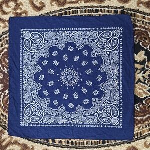 Vintage Cotton Handkerchief Retro Western Scarf Navy Blue White Paisley Cowboy